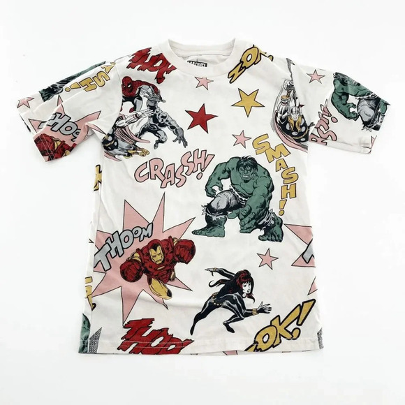 Marvel Avengers Graphic Tee Kids XS White Multicolor Crew Neck Short Sleeve - Picture 1 of 3